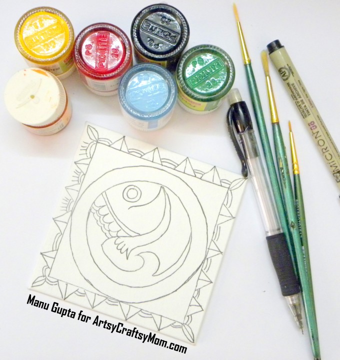 Celebrate the Indian art form of Madhubani with a gorgeous DIY Madhubani folk art fridge magnet! A great project to introduce kids to Indian folk art.