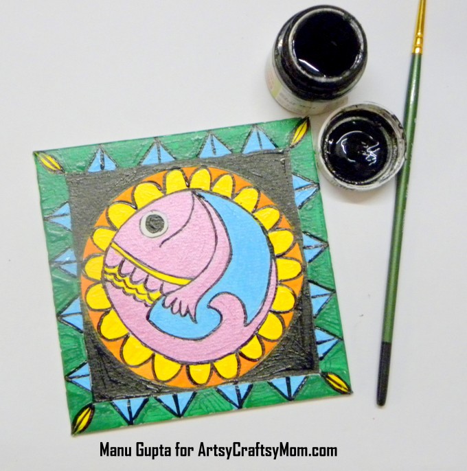Celebrate the Indian art form of Madhubani with a gorgeous DIY Madhubani folk art fridge magnet! A great project to introduce kids to Indian folk art.