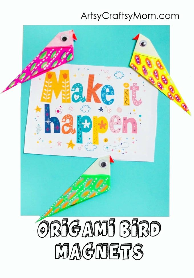 colorful folded origami bird magnets