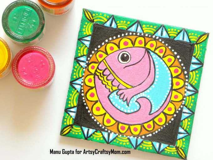 Celebrate the Indian art form of Madhubani with a gorgeous DIY Madhubani folk art fridge magnet! A great project to introduce kids to Indian folk art.