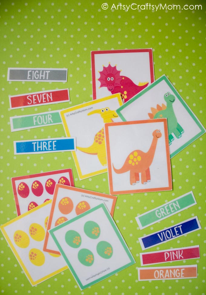 printable dinosaur egg color and number matching game