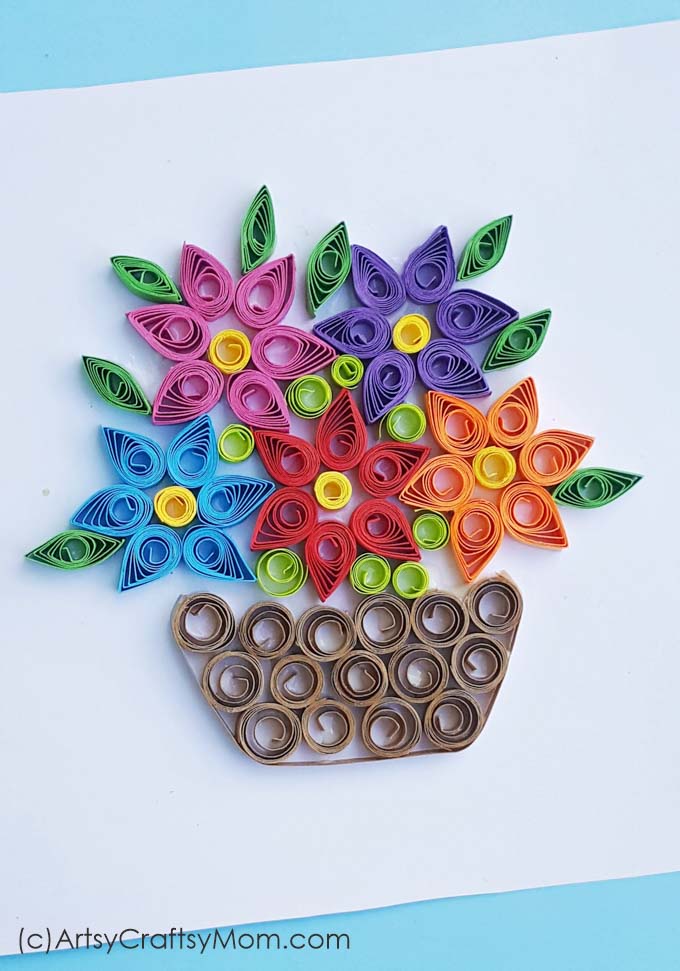 paper quilled flower basket card for Mother’s Day