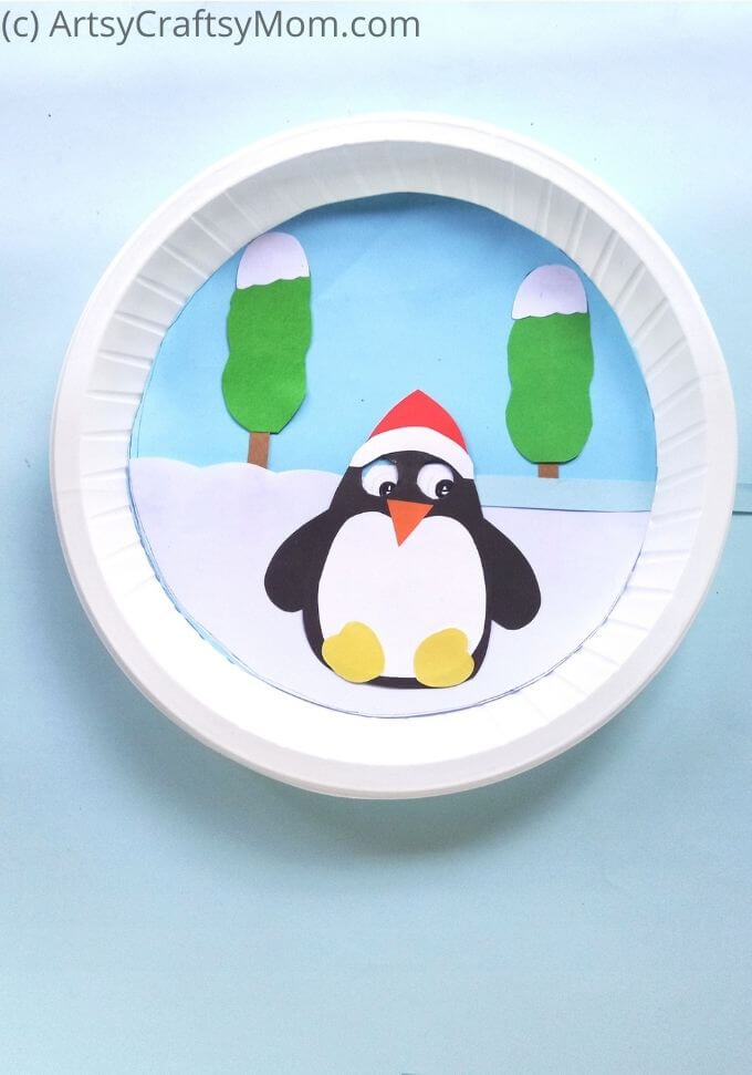 interactive paper plate penguin craft with movable character