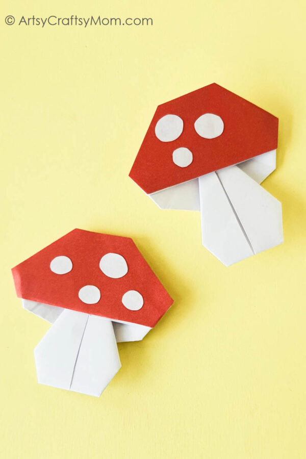 red spotted origami mushroom paper craft