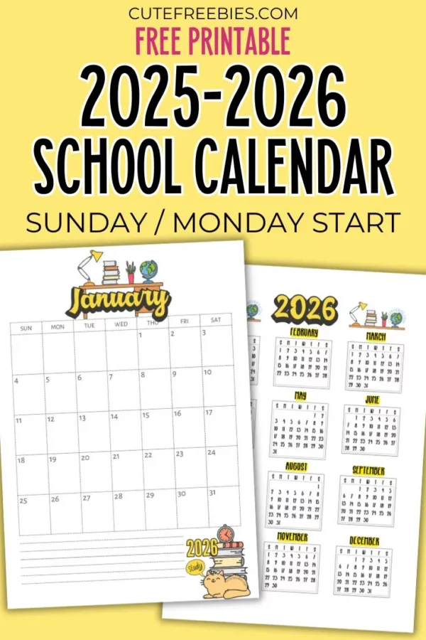 10 Free Printable Calendar Pages for Kids for 2026 6 2025 2026 SCHOOL CALENDAR PRINTABLE PDF