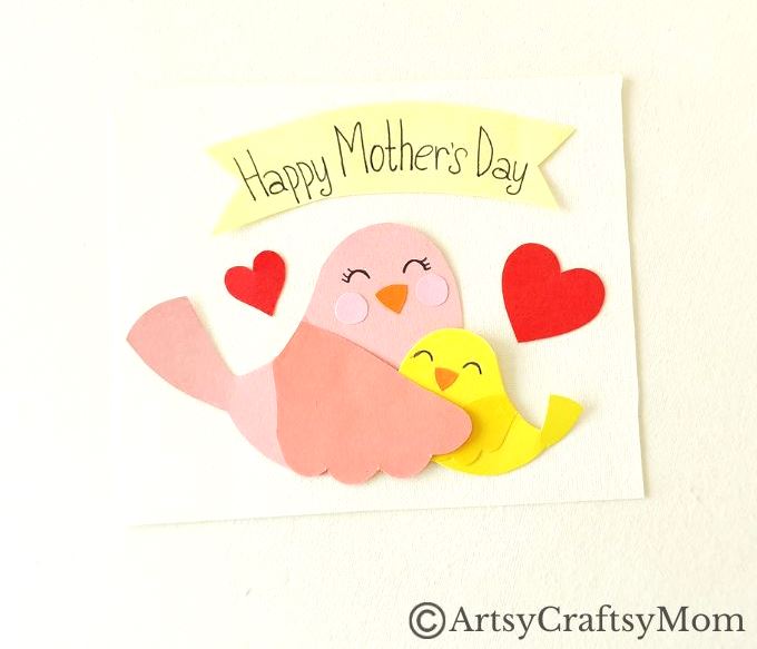 Mom is going to love this beautiful DIY Mothers Day Bird Card that kids can make easily. Gather some colored paper and get crafting!