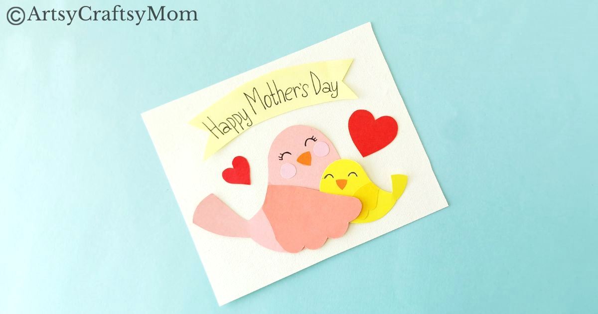 Mom is going to love this beautiful DIY Mothers Day Bird Card that kids can make easily. Gather some colored paper and get crafting!