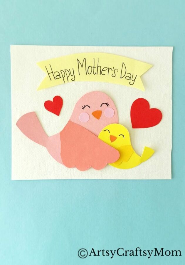 Mom is going to love this beautiful DIY Mothers Day Bird Card that kids can make easily. Gather some colored paper and get crafting!