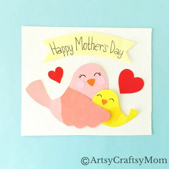Mom is going to love this beautiful DIY Mothers Day Bird Card that kids can make easily. Gather some colored paper and get crafting!
