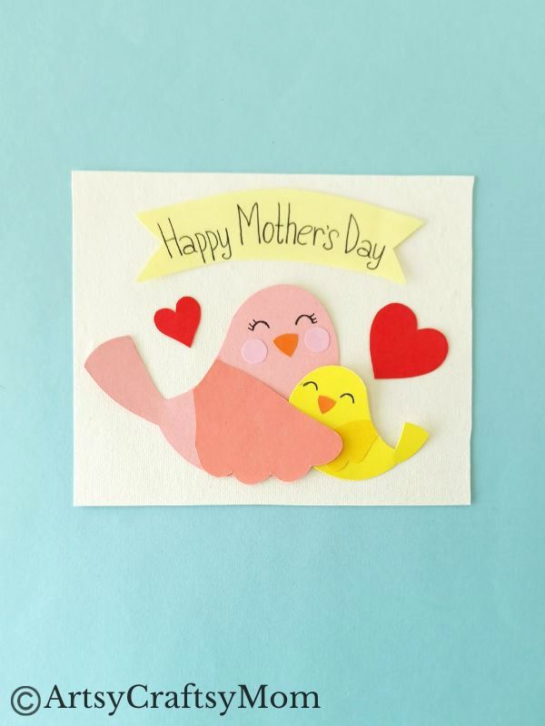 Mom is going to love this beautiful DIY Mothers Day Bird Card that kids can make easily. Gather some colored paper and get crafting!