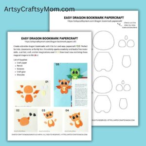 Dragon Bookmark Papercraft Template
