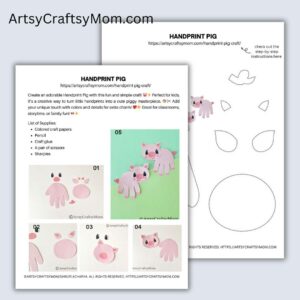Handprint Pig Craft Template