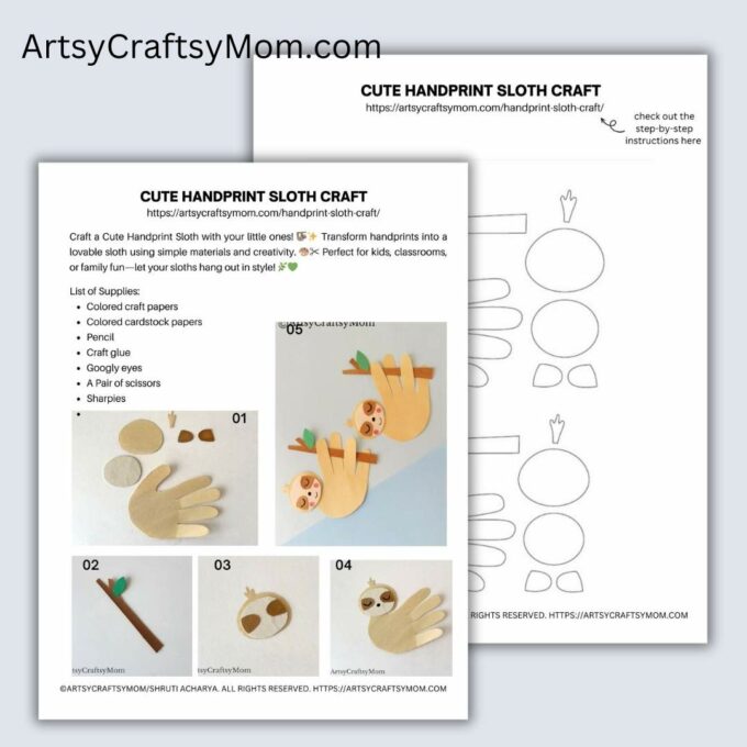 Handprint Sloth Craft Template