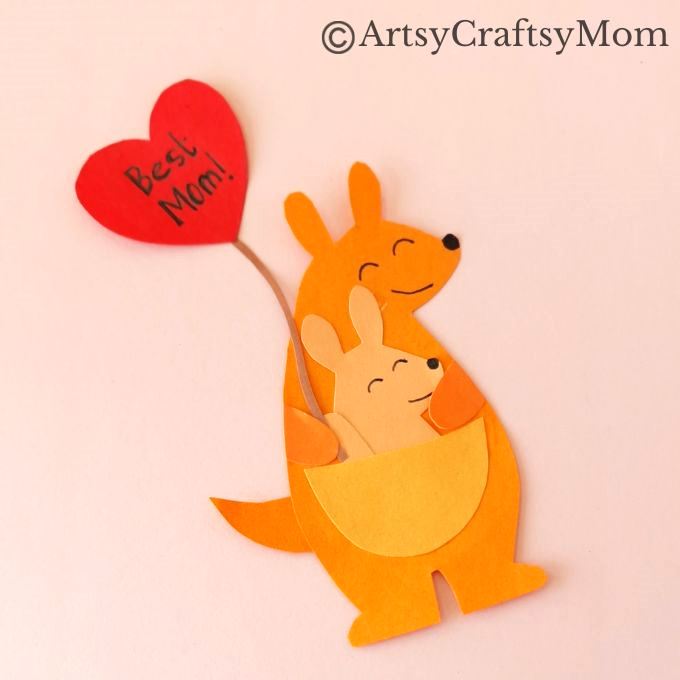 Here's an absolutely adorable Mothers Day Kangaroo Craft for Kids that features a Mommy Kangaroo and a Baby Kangaroo in her pouch!