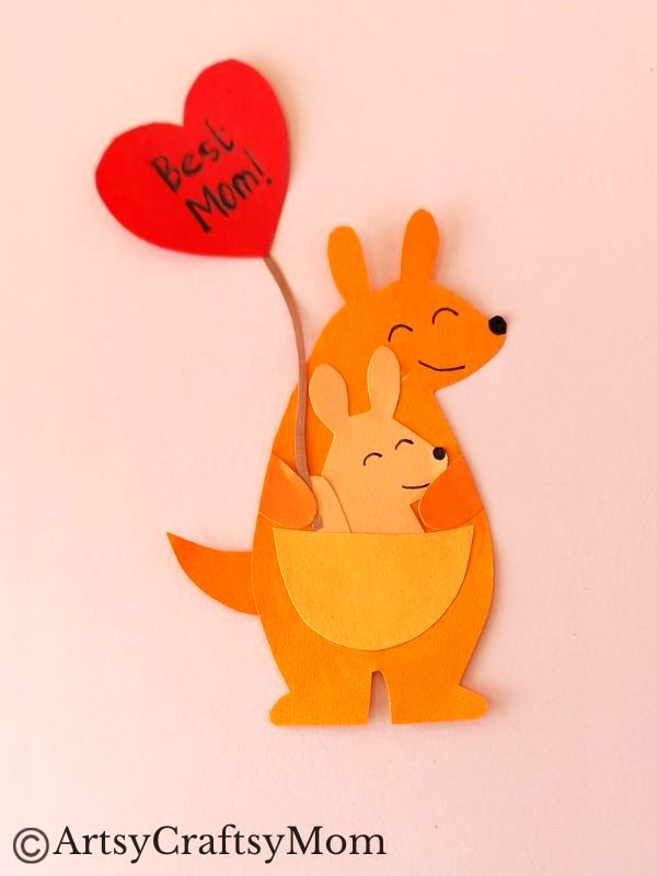 Here's an absolutely adorable Mothers Day Kangaroo Craft for Kids that features a Mommy Kangaroo and a Baby Kangaroo in her pouch!