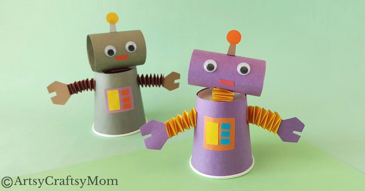 Here's a cute little paper cup robot craft for kids to make and play with! A fun craft that shows children how to upcycle ordinary household items!