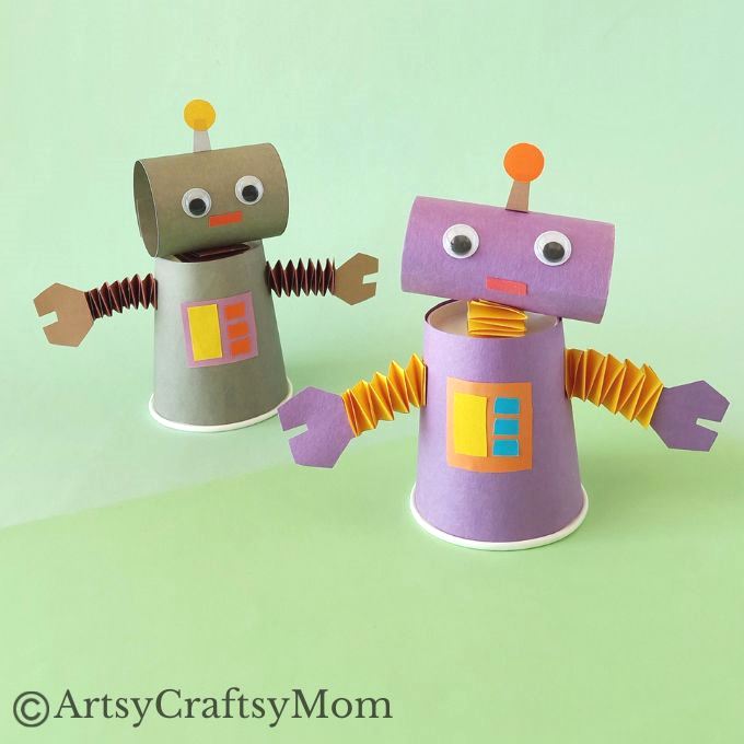 Here's a cute little paper cup robot craft for kids to make and play with! A fun craft that shows children how to upcycle ordinary household items!