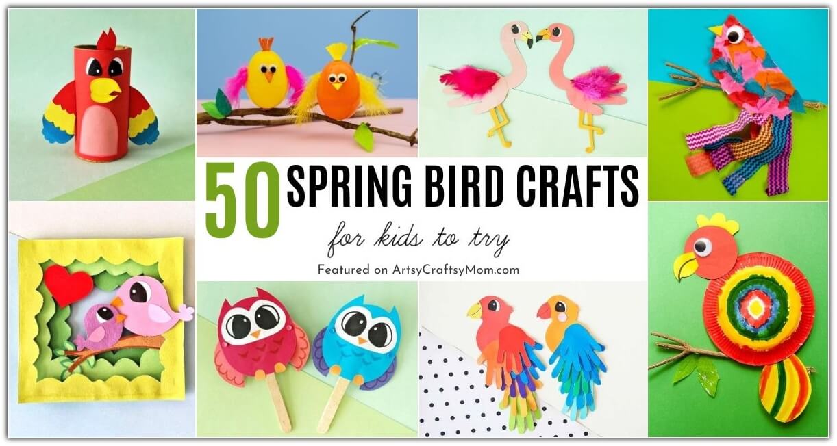 Check out our easy spring bird crafts for kids that include chicks, peacocks, parrots & more. Perfect to learn about our feathered friends!