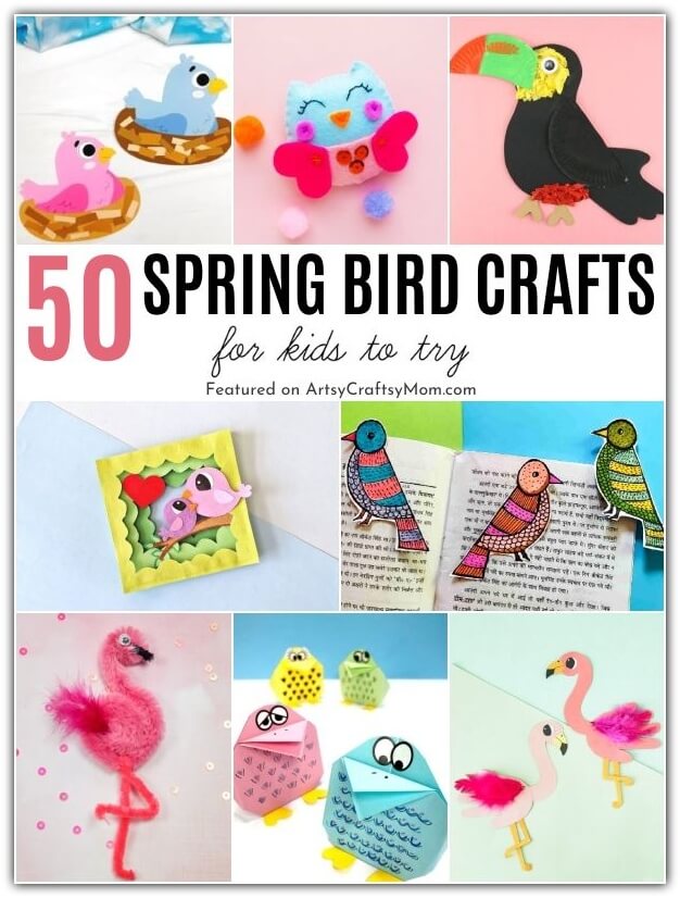 Check out our easy spring bird crafts for kids that include chicks, peacocks, parrots & more. Perfect to learn about our feathered friends!
