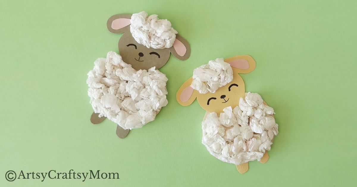 Crumpling paper is fun, & this crumpled paper sheep craft is a great way to use up all those crumpled bits! Easy fine motor exercise for young kids.