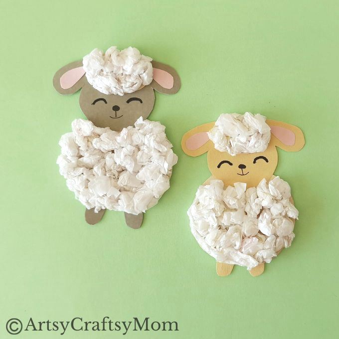 Crumpling paper is fun, & this crumpled paper sheep craft is a great way to use up all those crumpled bits! Easy fine motor exercise for young kids.