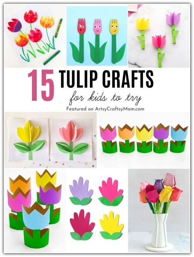 Celebrate National Tulip Day and spring blooms with these colorful tulip crafts for kids! Make tulips out of paper, cotton pads, even clothespins!