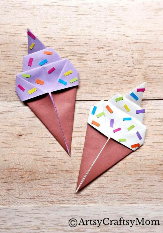 Beat the heat with a refreshing ice cream - and an Origami ice cream cone craft! Easy to make even for Origami beginners and young kids!