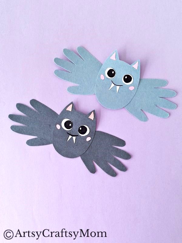 Easy Handprint Bat Paper Craft for Halloween 10 Here's a fun and easy Handprint Bat Paper Craft for kids to make this Halloween! With basic craft supplies and a pair of hands, you're all set!