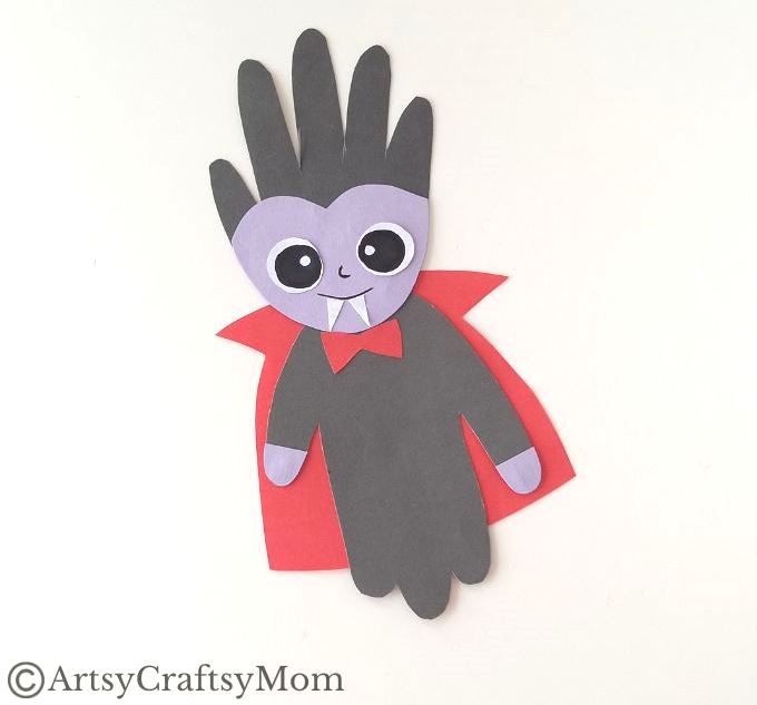 If you're looking for a Creative Handprint Dracula Craft for Halloween, we got you! This one features a dracula with handprint hair and a cute smile!