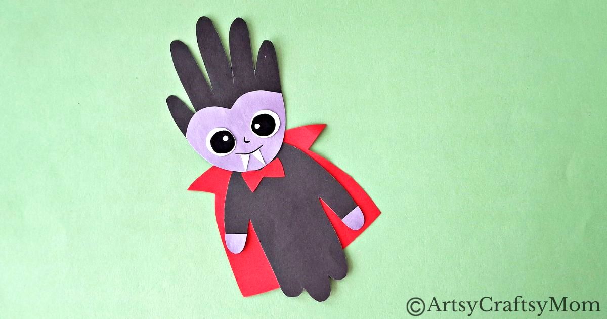 If you're looking for a Creative Handprint Dracula Craft for Halloween, we got you! This one features a dracula with handprint hair and a cute smile!