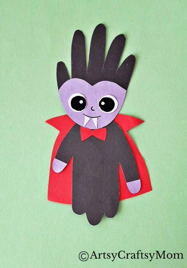 If you're looking for a Creative Handprint Dracula Craft for Halloween, we got you! This one features a dracula with handprint hair and a cute smile!