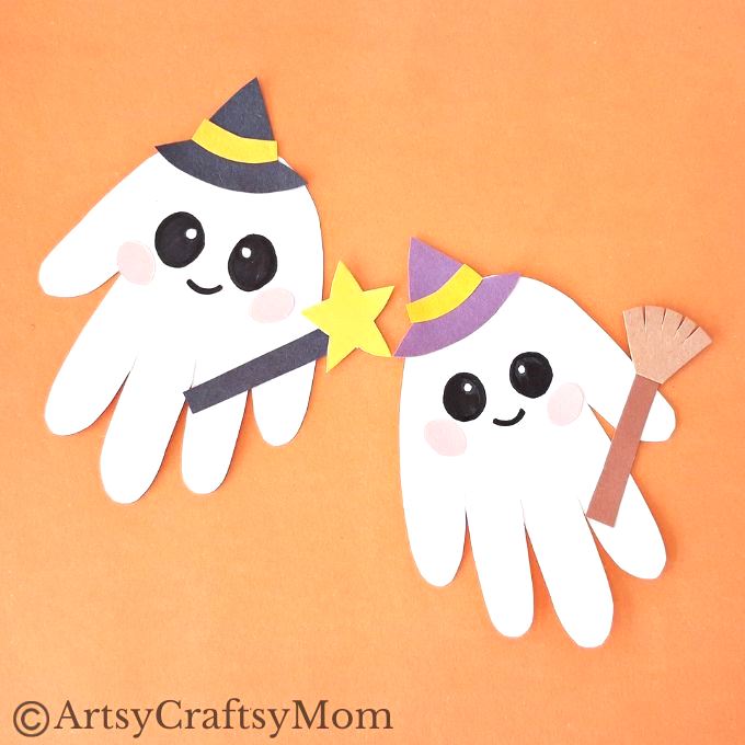 Cute and Easy Handprint Ghost Craft for Kids 10 Say Hello to this cute little guy - a fun handprint ghost craft for kids! Nothing scary about this fellow, and he's quite easy for young kids to make!