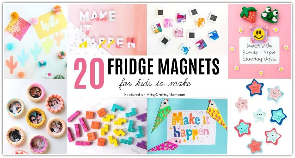 20 Awesome DIY Fridge Magnets for Kids and Teens 24 Here are some awesome ideas for DIY fridge magnets for kids and teens to make! They can be put on the fridge, file cabinet or magnetic board!