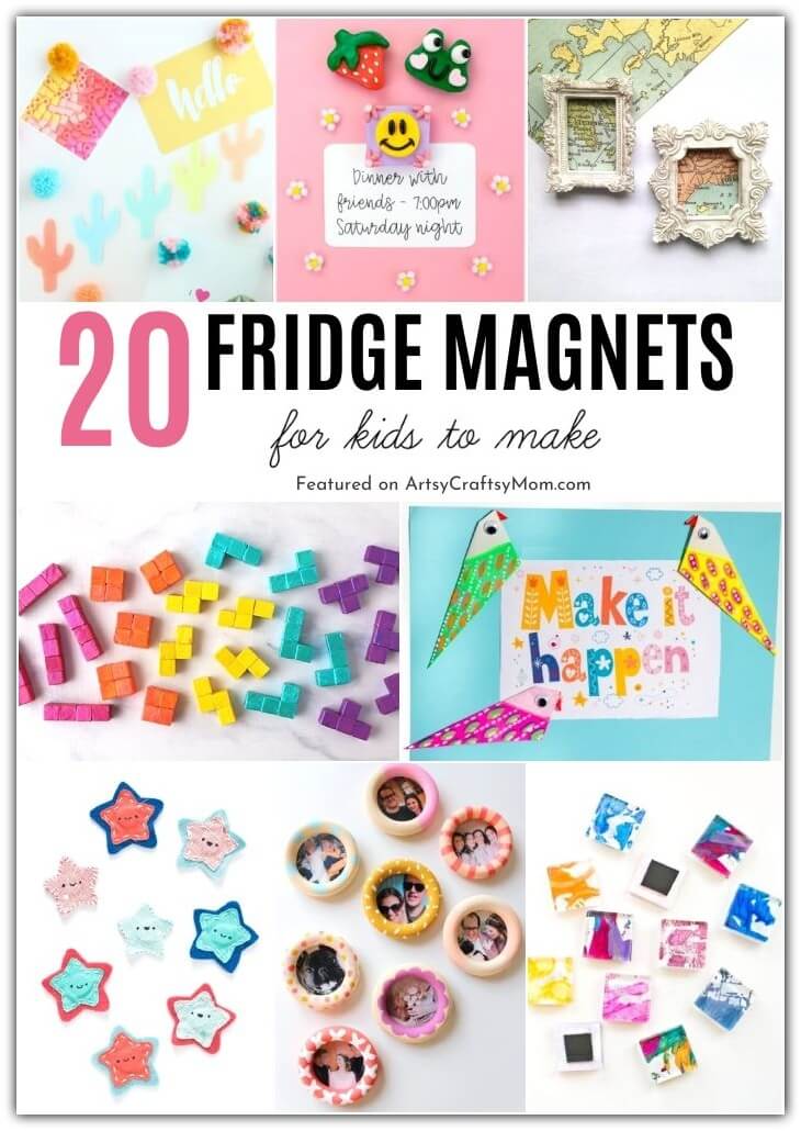 20 Awesome DIY Fridge Magnets for Kids and Teens 1 Here are some awesome ideas for DIY fridge magnets for kids and teens to make! They can be put on the fridge, file cabinet or magnetic board!