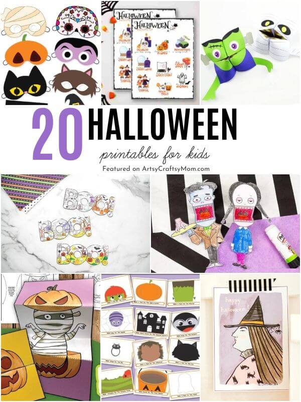 These Halloween printables for kids include pretty much everything - games, activity sheets, coloring pages, cards, puppets and much more!