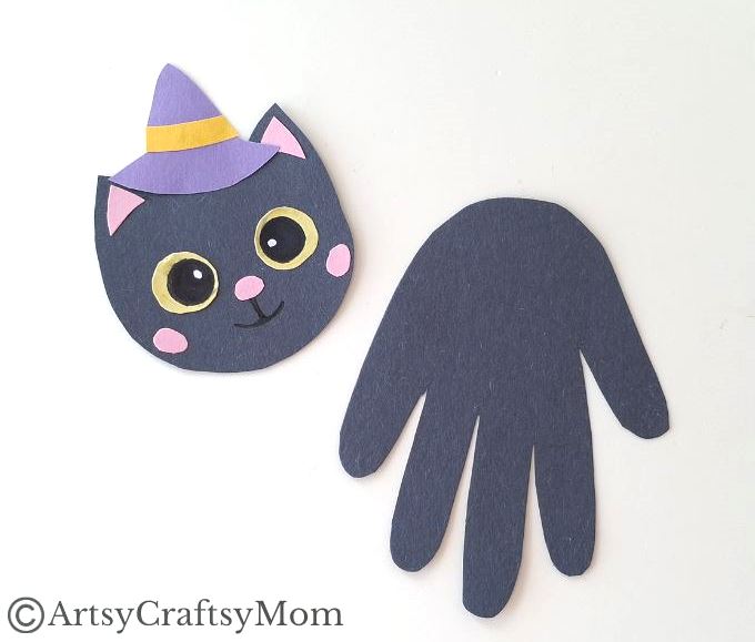 If you're looking for a black cat craft this Halloween, you'll love this cute handprint black cat craft, made entirely out of colored craft paper!