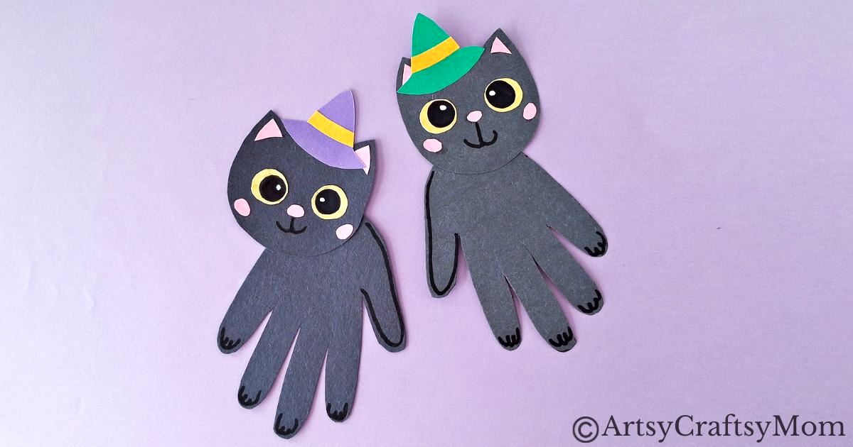 If you're looking for a black cat craft this Halloween, you'll love this cute handprint black cat craft, made entirely out of colored craft paper!