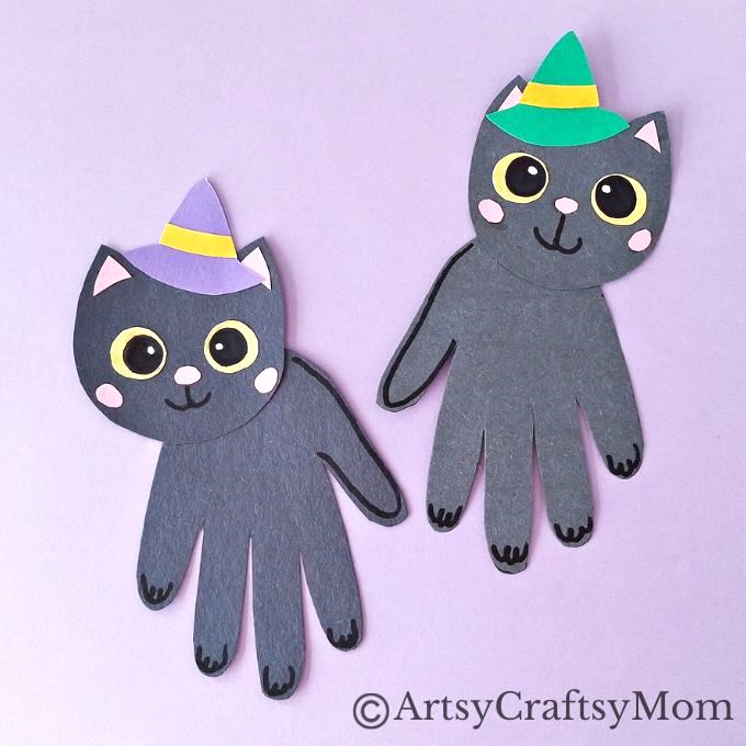 If you're looking for a black cat craft this Halloween, you'll love this cute handprint black cat craft, made entirely out of colored craft paper!