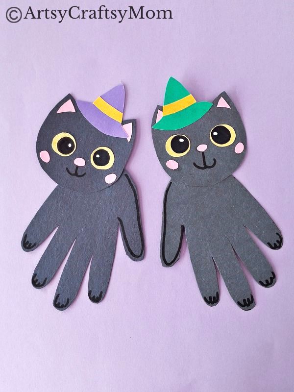 If you're looking for a black cat craft this Halloween, you'll love this cute handprint black cat craft, made entirely out of colored craft paper!