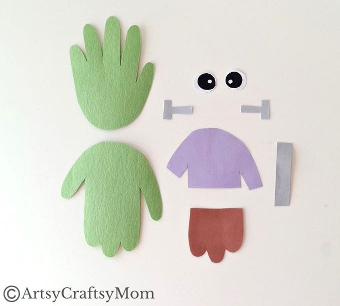 This handprint Frankenstein craft is super easy for kids to make - it's not at all like Dr. Frankenstein struggling to put together his monster!