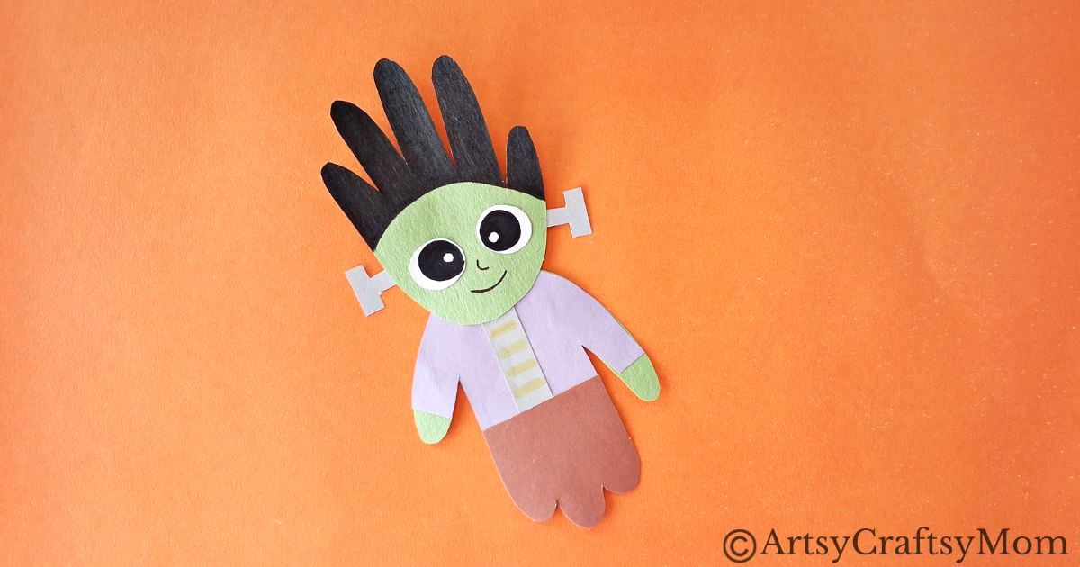 This handprint Frankenstein craft is super easy for kids to make - it's not at all like Dr. Frankenstein struggling to put together his monster!
