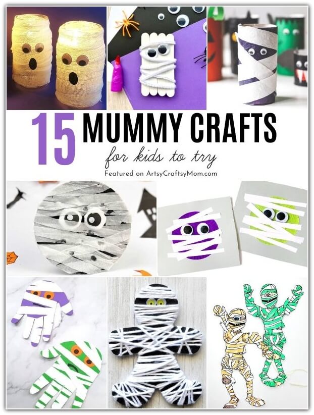 Get ready to unwrap some magical mummy crafts for kids this Halloween! Make mummies with paper, tape, yarn, jars, sticks and more!