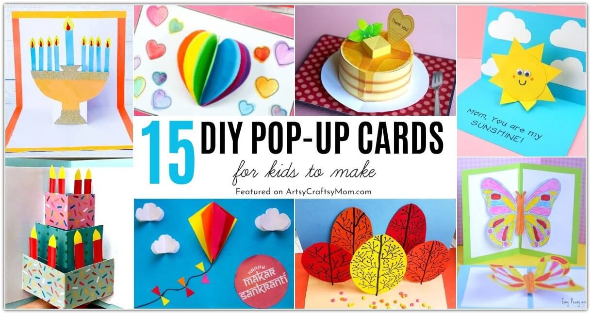 Give your handmade cards an extra dimension with these creative DIY 3D Pop-Up Cards for Kids! Includes options for a year of holidays!