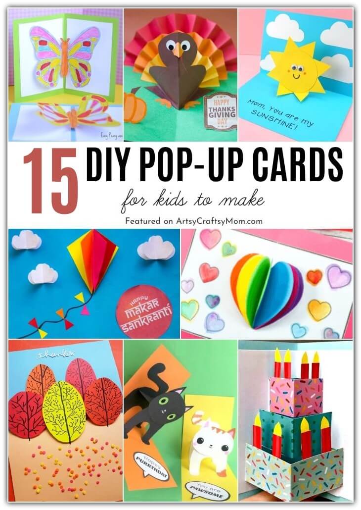 Give your handmade cards an extra dimension with these creative DIY 3D Pop-Up Cards for Kids! Includes options for a year of holidays!