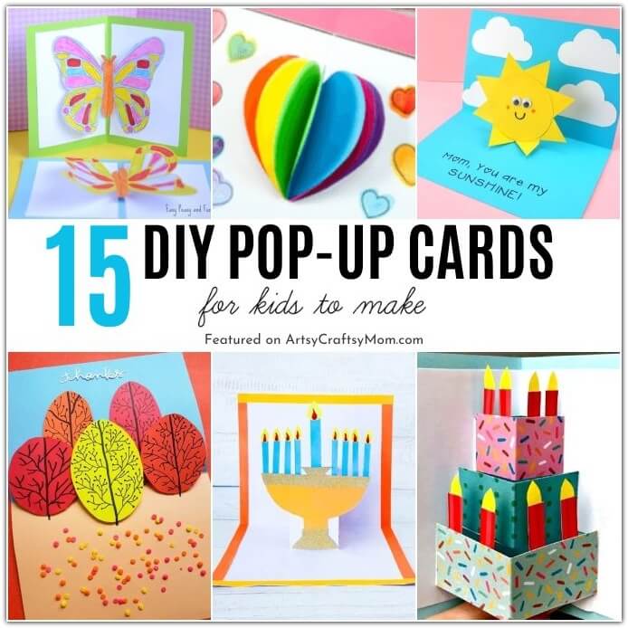 Give your handmade cards an extra dimension with these creative DIY 3D Pop-Up Cards for Kids! Includes options for a year of holidays!