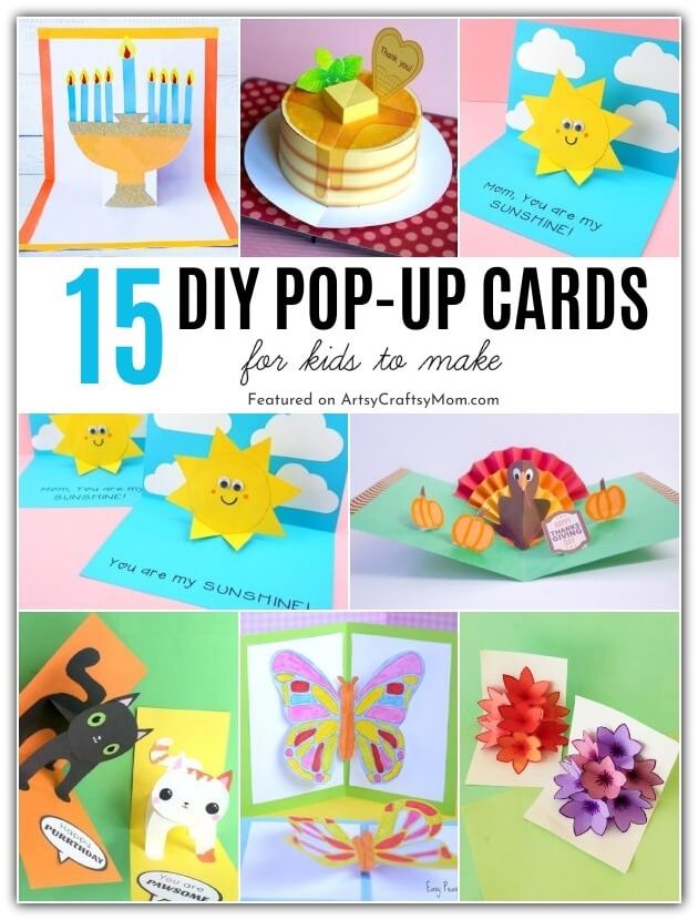 Give your handmade cards an extra dimension with these creative DIY 3D Pop-Up Cards for Kids! Includes options for a year of holidays!
