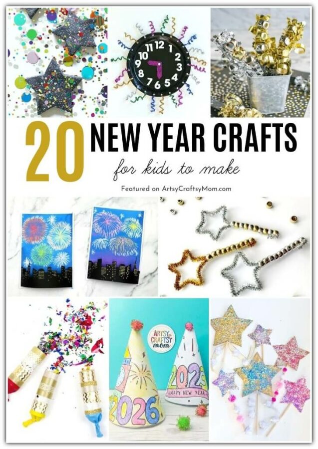 Say Hello to a brand New Year with these exciting New Year crafts for kids!! Make wands, countdown clocks, noise makers and more!