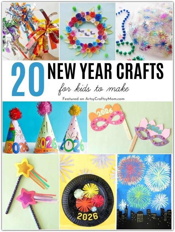 Say Hello to a brand New Year with these exciting New Year crafts for kids!! Make wands, countdown clocks, noise makers and more!