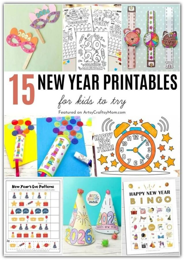 Here are some New Year Printables for Kids to have a fun time this season! Includes printable hats, countdown watches, games and much more!