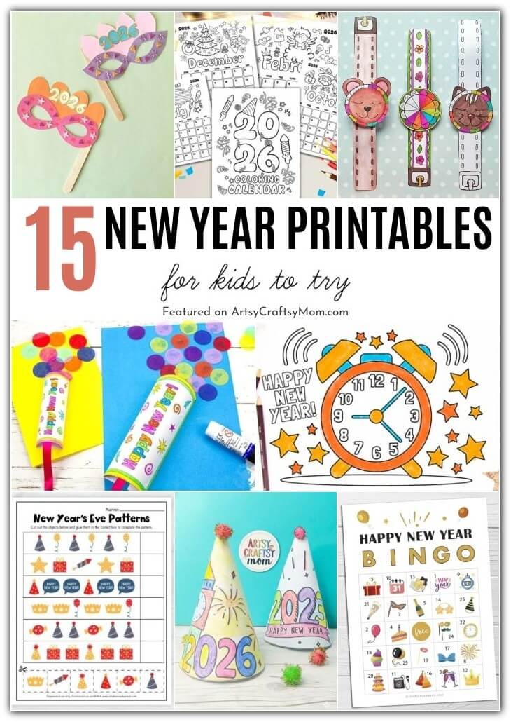 Here are some New Year Printables for Kids to have a fun time this season! Includes printable hats, countdown watches, games and much more!